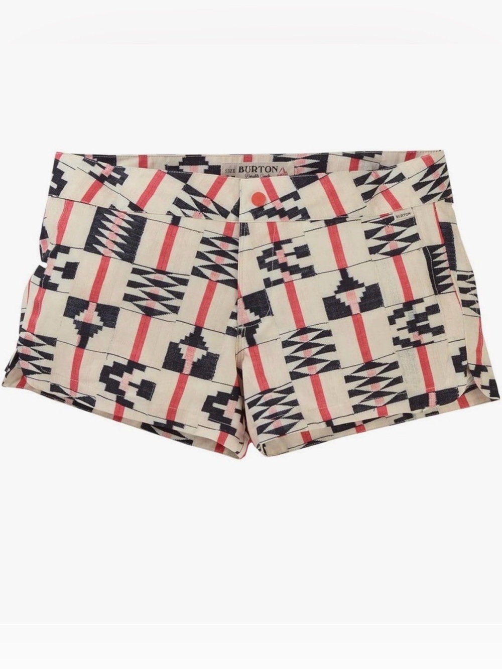 Burton Cream Aztec Print High Waist Shorts with Navy and Coral Accents